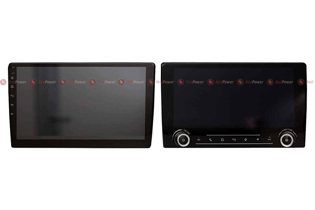 Тонированный экран магнитолы 9,2'' RedPower (выключенное состояние) и стандартный экран магнитолы 10''