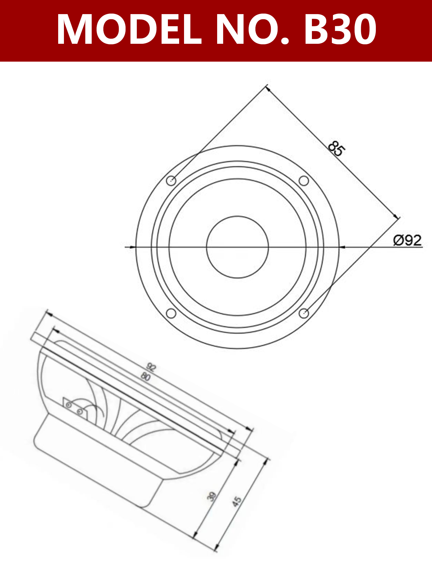 Размеры динамиков Redpower B30 Размеры динамиков Redpower B30