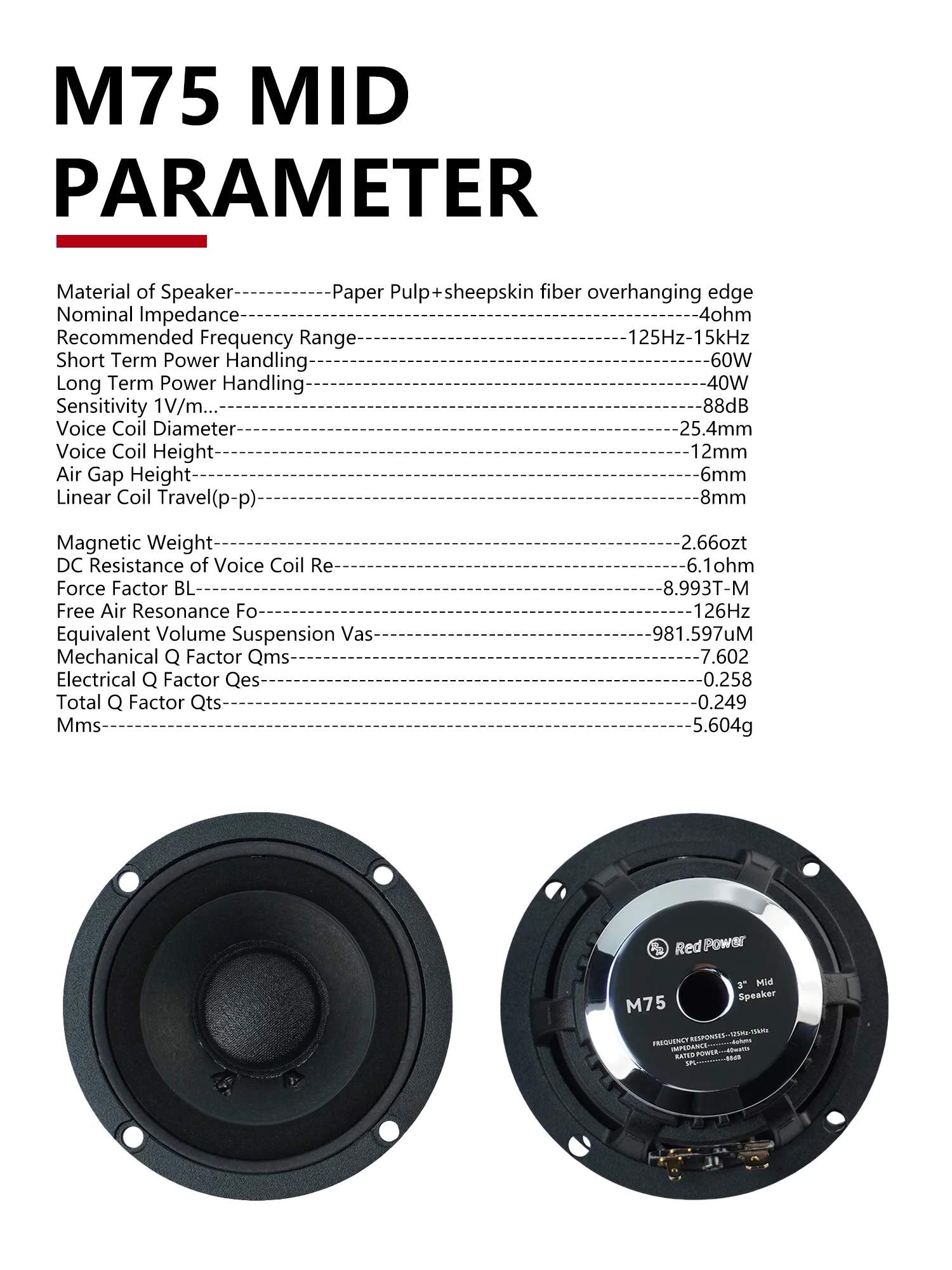 Динамики СЧ Redpower M75 Динамики СЧ Redpower M75