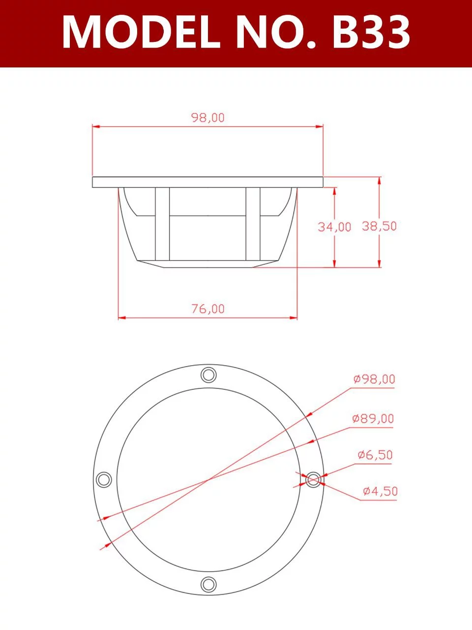 Размеры динамика Redpower B33 Размеры динамика Redpower B33
